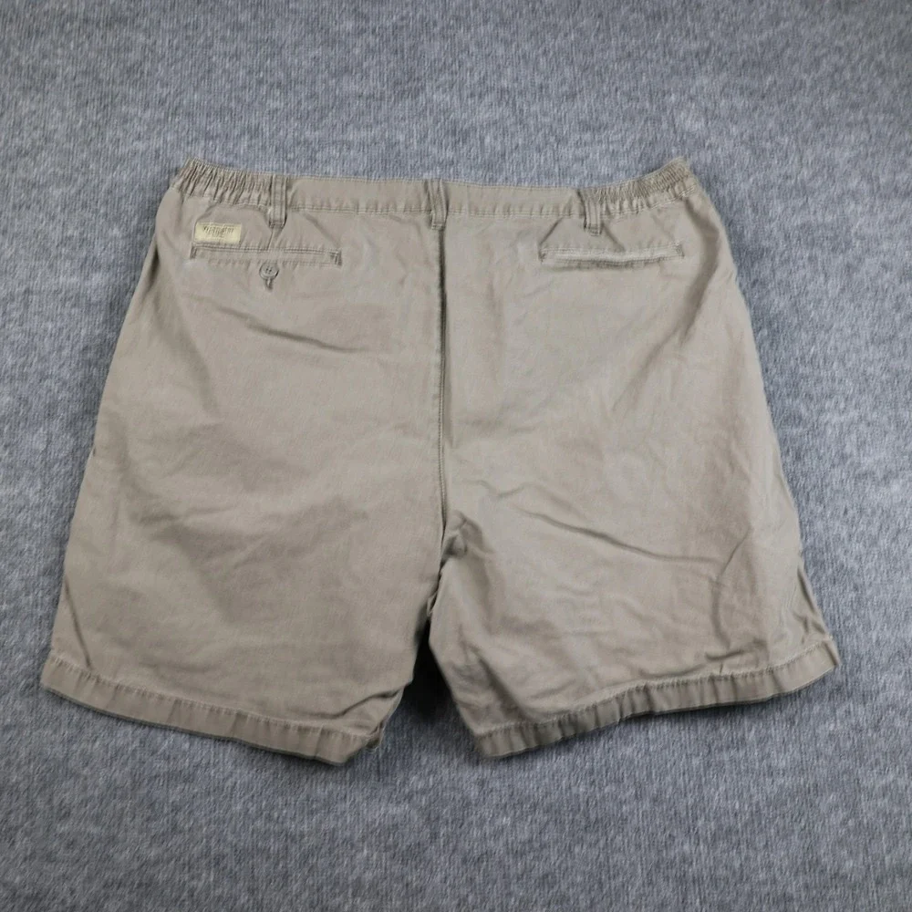 Wrangler Shorts Mens 42 Khaki Chino Pleated Elastic Waist Zip Fly Cotton Casual